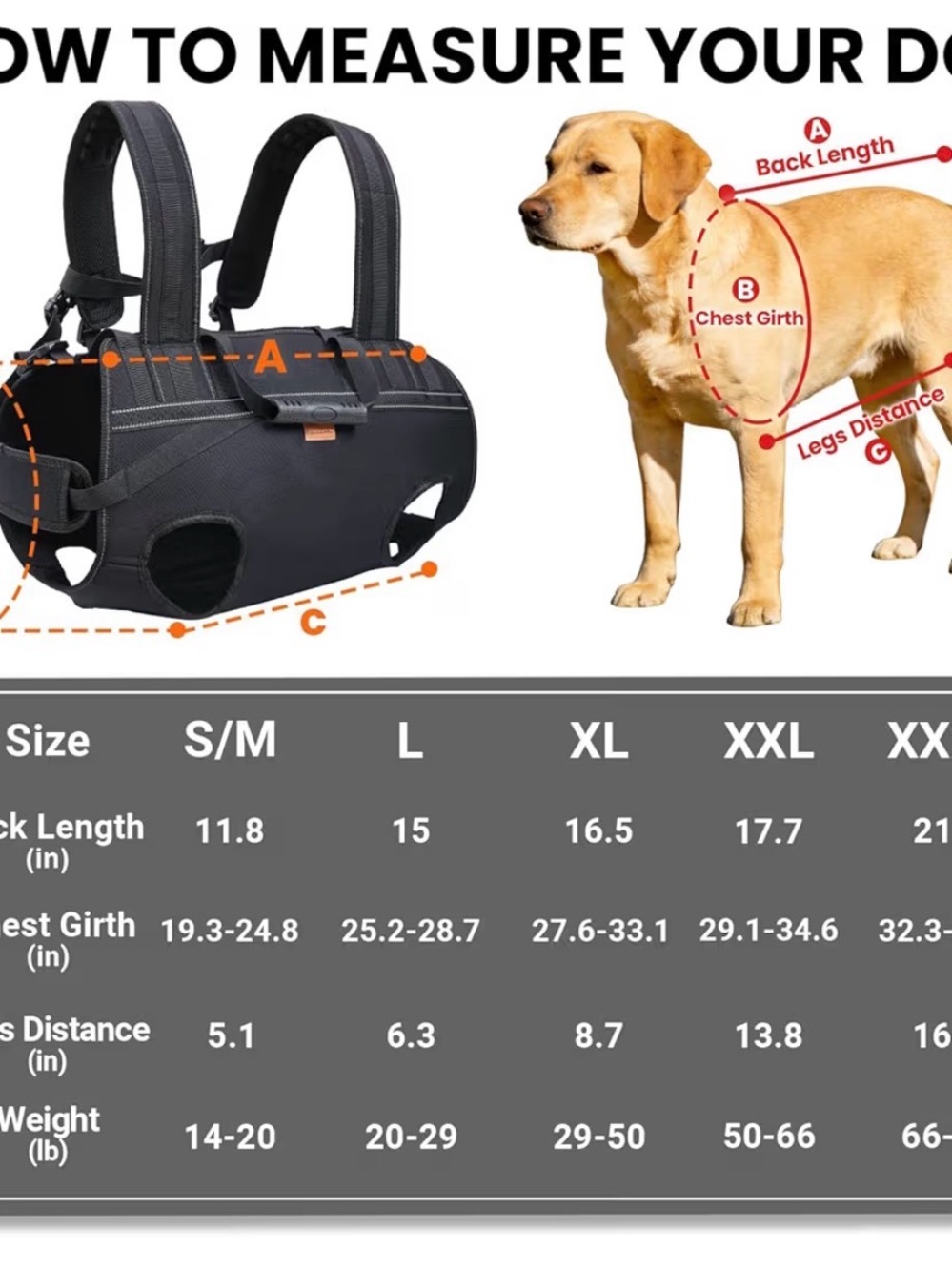 XL Adjustable Black Dog Support Harness and Carrier